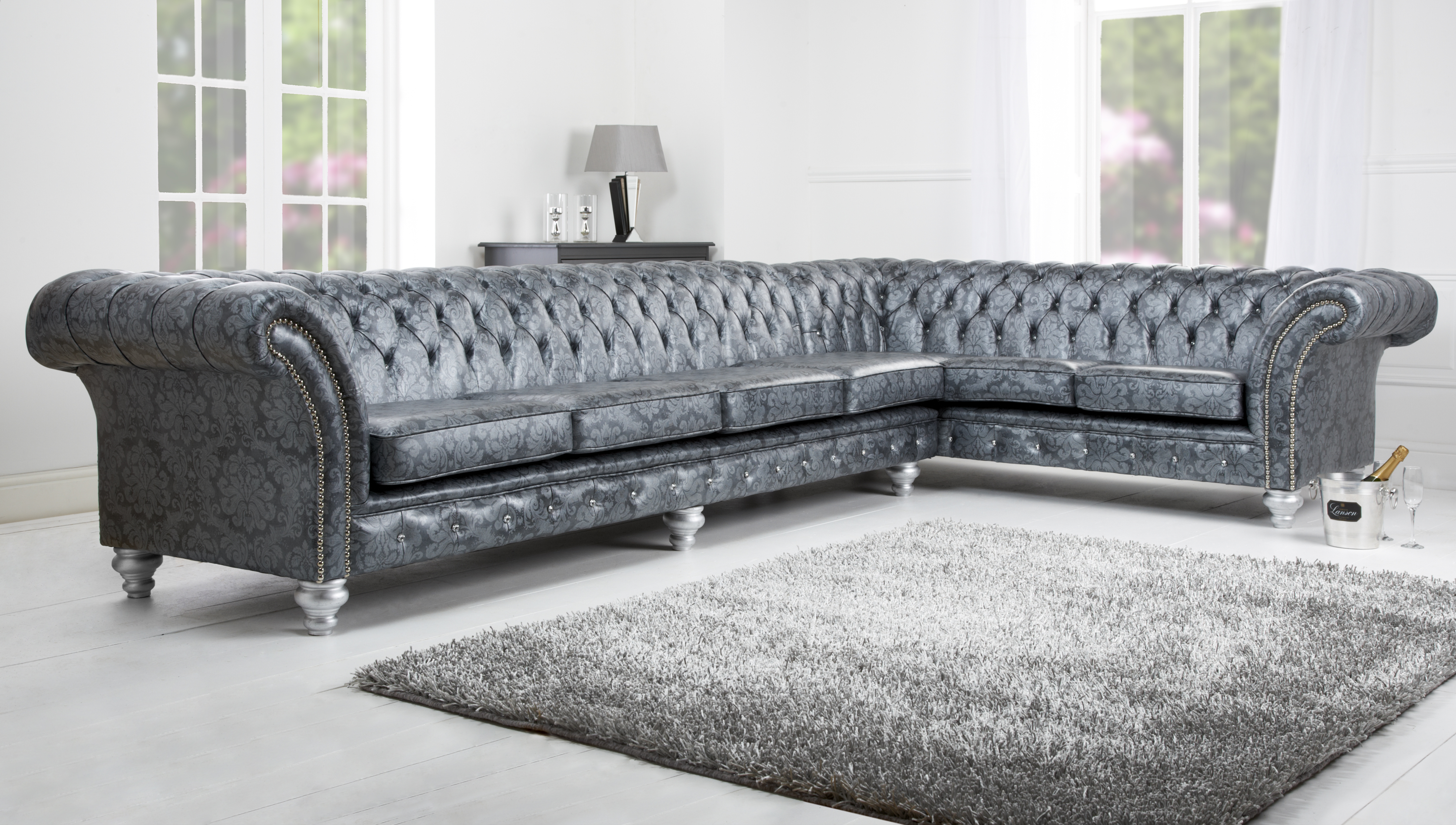 grey leather chesterfield corner sofa